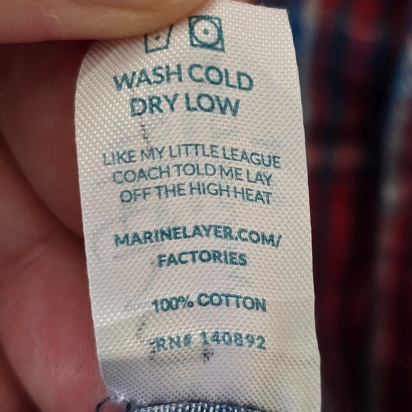 Marine Layer Shirt‎ Mens XL Red Blue Plaid Flannel Long Sleeve Button Up - Picture 7 of 13